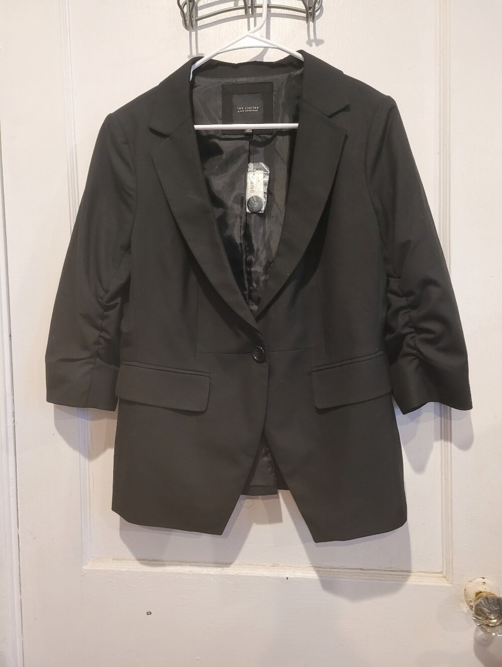 NWT The Limited Size Large The Black Collection Blazer Jacket 3/4 Ruched Sleeves